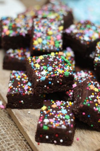 Rainbow No Bake Brownies