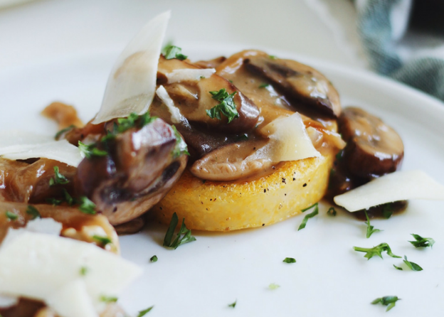 Seared Polenta Rounds with Mushrooms and Caramelized Onions