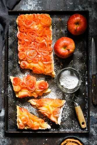 Apple Rose Tart with Peanut Butter Custard