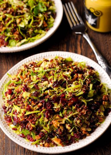 Warm Quinoa and Brussels Sprouts Salad in Honey Mustard Vinaigrette