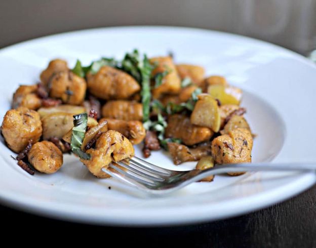 Sweet Potato Gnocchi with Apples Bacon and Balsamic