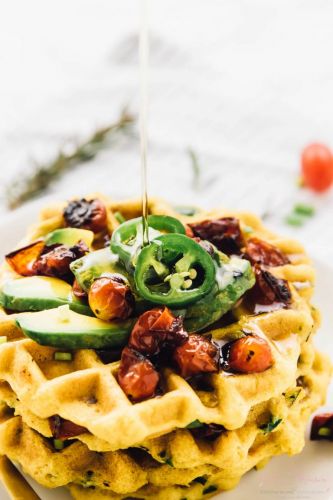 Jalapeno Cornbread Waffles with Roasted Garlic and Rosemary