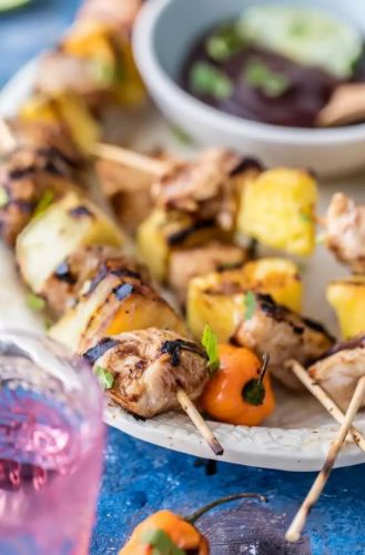 Pineapple Habanero BBQ Chicken Kebabs