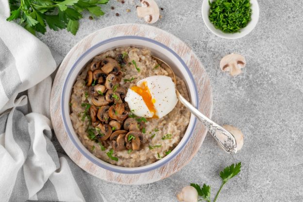 Poached Egg and Mushroom Oatmeal