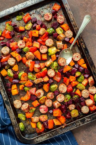 Sheet Pan Sausage and Root Vegetable Dinner