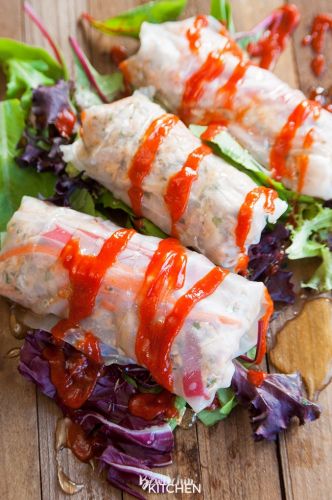 honey sriracha chicken spring rolls