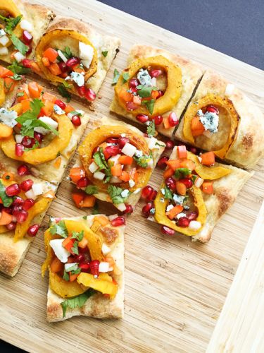 Delicata squash flatbread with persimmon and pomegranate