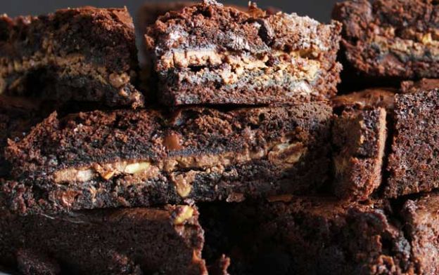 Double decker candy bar brownies with Hershey's Symphony