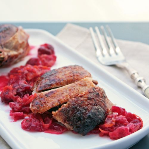 Roasted duck with cranberry, orange & cardamom glaze