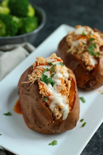 Buffalo Chicken Stuffed Sweet Potato