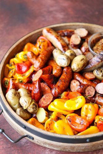 Grilled Sausages, Peppers, and Potatoes