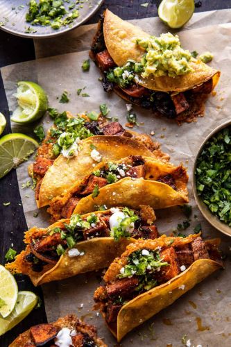 Crispy Chipotle Sweet Potato Tacos with Lime Crema