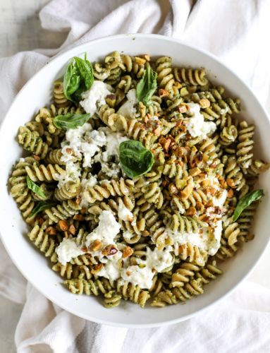 Pistachio Basil Pesto Pasta Salad with Burrata