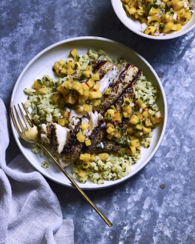 Grilled Fish Cauliflower Rice Bowls