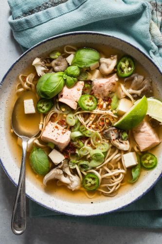 Poached Salmon in Spicy Miso Broth