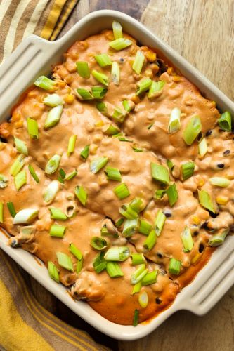 Vegan Cheesy Mexican Tortilla Bake