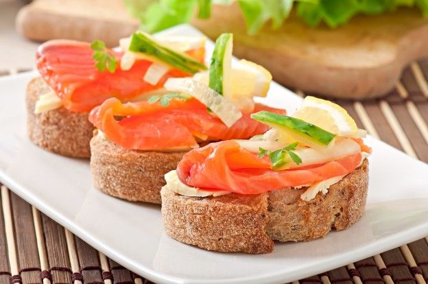 Salmon cucumber toasts