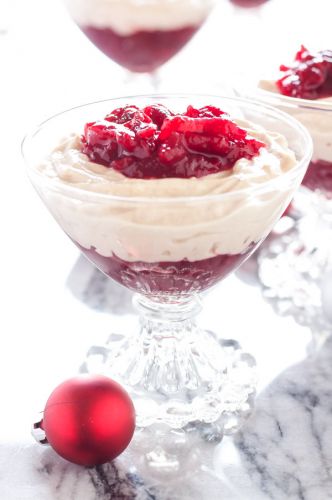 Eggnog cheesecake and cranberry sauce parfaits