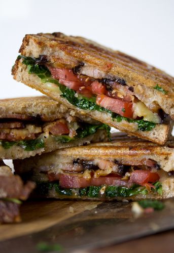 Eggplant, kale, tomato and bacon panini