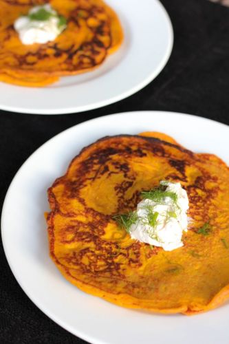 savory carrot and brown rice dinner pancakes