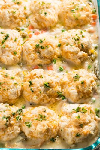 Chicken Pot Pie Casserole With Cheddar Biscuit Topping