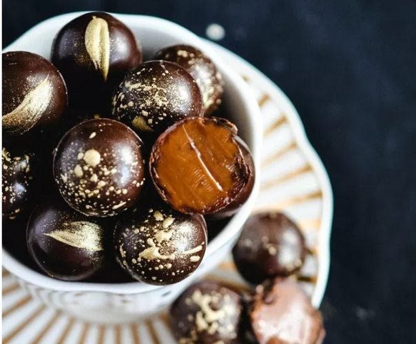 Bailey's salted caramel dark chocolate truffles