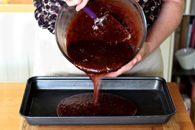 Pour the brownie batter into a baking pan