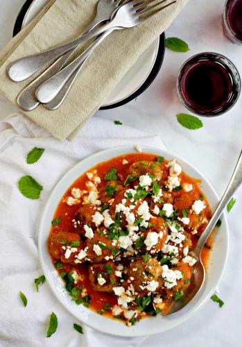 Lamb Meatballs with Tomato Sauce Mint and Feta