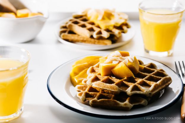 Crispy Coconut Waffles with Mango