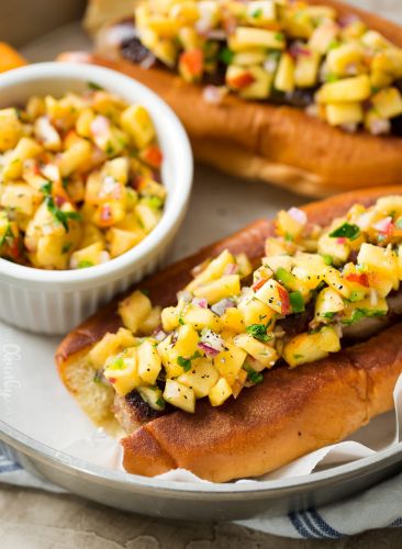 Grilled Bratwurst with Spicy Peach Salsa