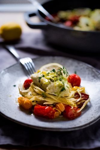 Baked Haddock with Roasted Tomato and Fennel