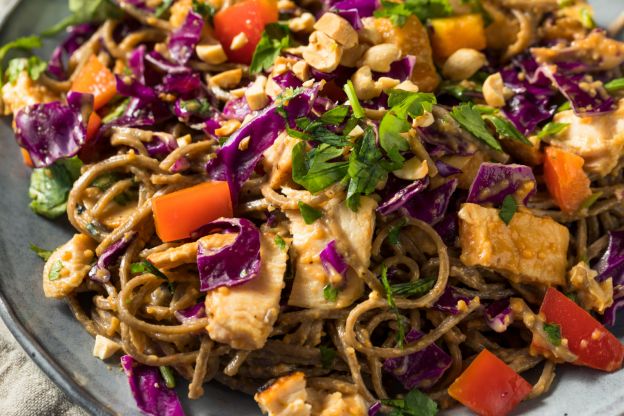 Cold peanut chicken soba noodle salad