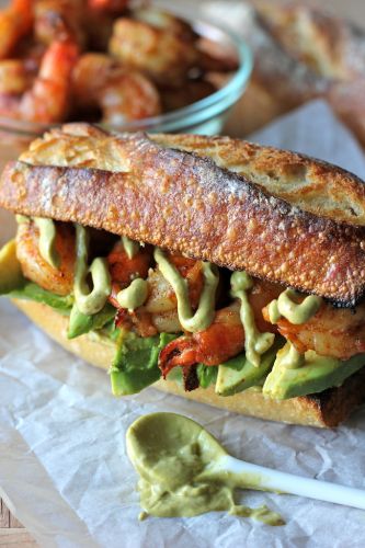 Spicy Roasted Shrimp Sandwich with Chipotle Avocado Mayonnaise