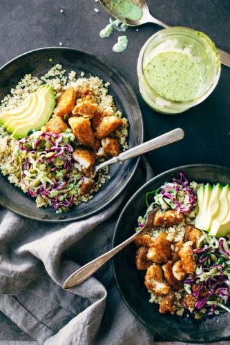 Spicy Fish Taco Bowls With Cilantro Lime Slaw