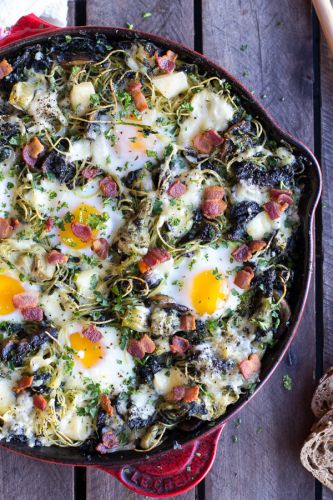 Fontina, Spinach, and Artichoke Breakfast Pasta Hash