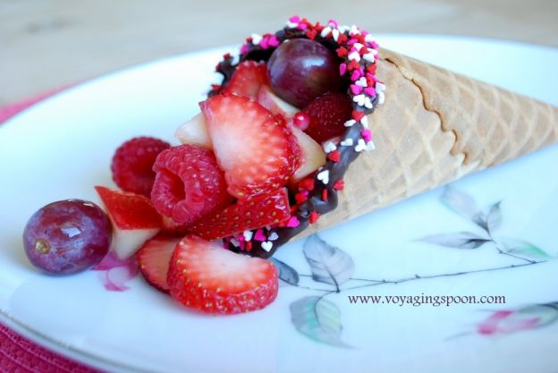 Fruit Salad in Chocolate-Dipped Waffle Cones