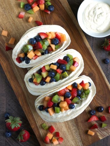 Fruit Salad Tacos with Honey Whipped Cottage Cheese