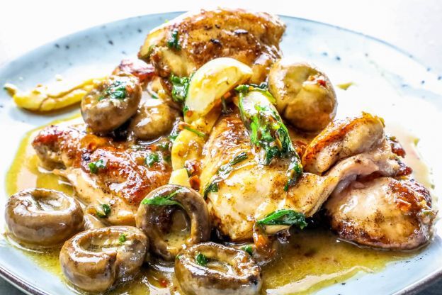 One Pot Garlic Butter Chicken Thighs and Mushrooms