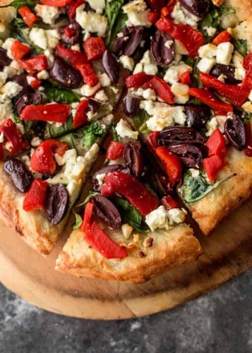 Greek Pizza with Feta Spinach and Olives