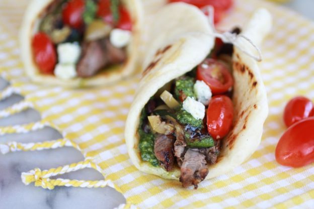 Greek Steak and Pesto Salad Pitas