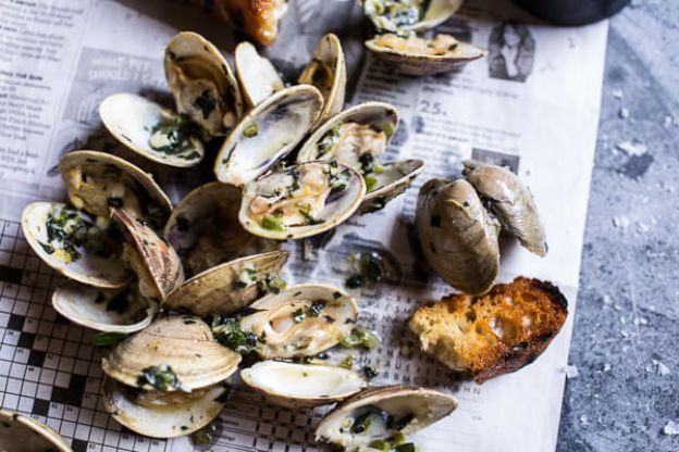 Grilled Clams with Charred Jalapeño Basil Butter