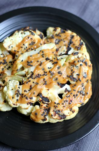 Grilled Ginger Cauliflower Steaks with Tahini Sauce