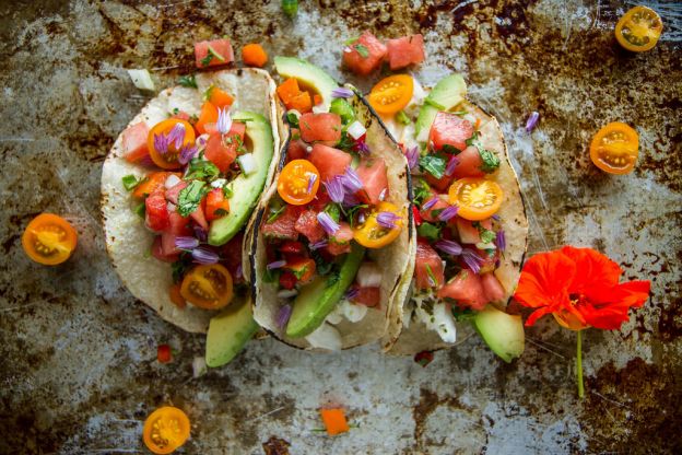 Grilled Halibut Tacos with Watermelon Salsa