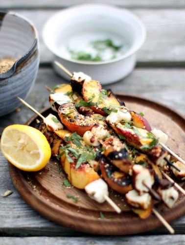 Grilled Halloumi and Peaches with Dukkah