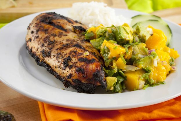 Grilled Jerk Chicken with Avocado Mango Salsa