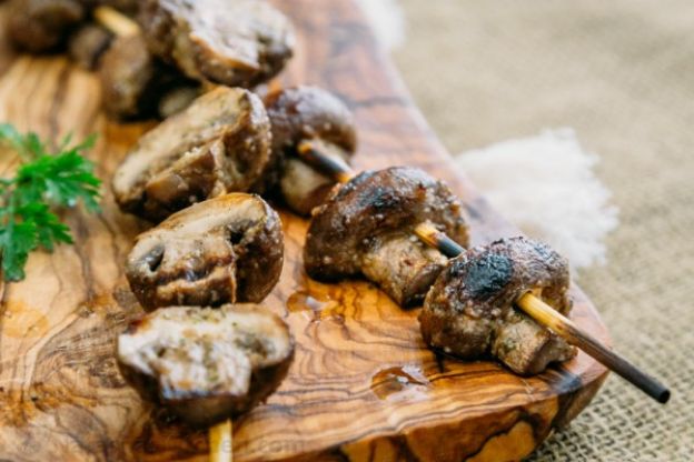 Grilled mushrooms on skewers