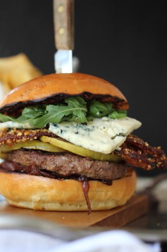 Grilled Pear Burger With Blue Cheese