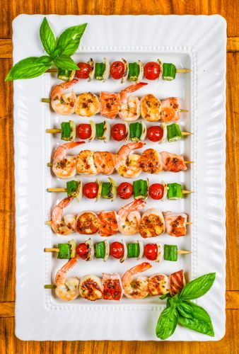 Grilled Seafood Skewers with Tomato Basil Butter