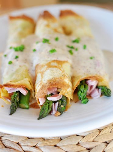 Ham, asparagus and Swiss cheese crepes