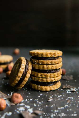 Hazelnut shortbread with salted ganache sandwich cookies